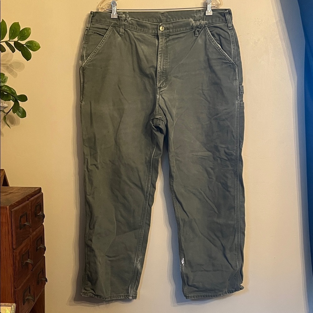 Carhartt Vintage 90s Canvas Flannel Lined Green Distressed Destroyed Workwear 40